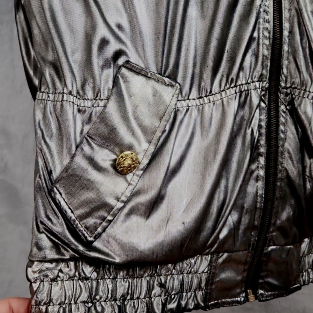 *Vintage Reversible Black Metallic Windbreaker Jacket Full Zip Oversized - Picture 7 of 11